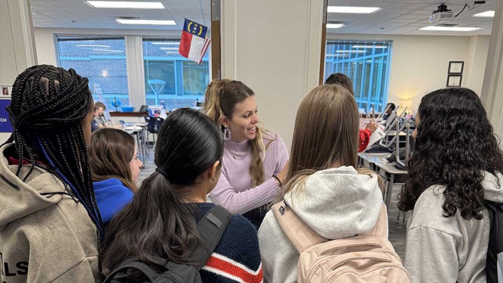 Mary Judge with her students in a classroom