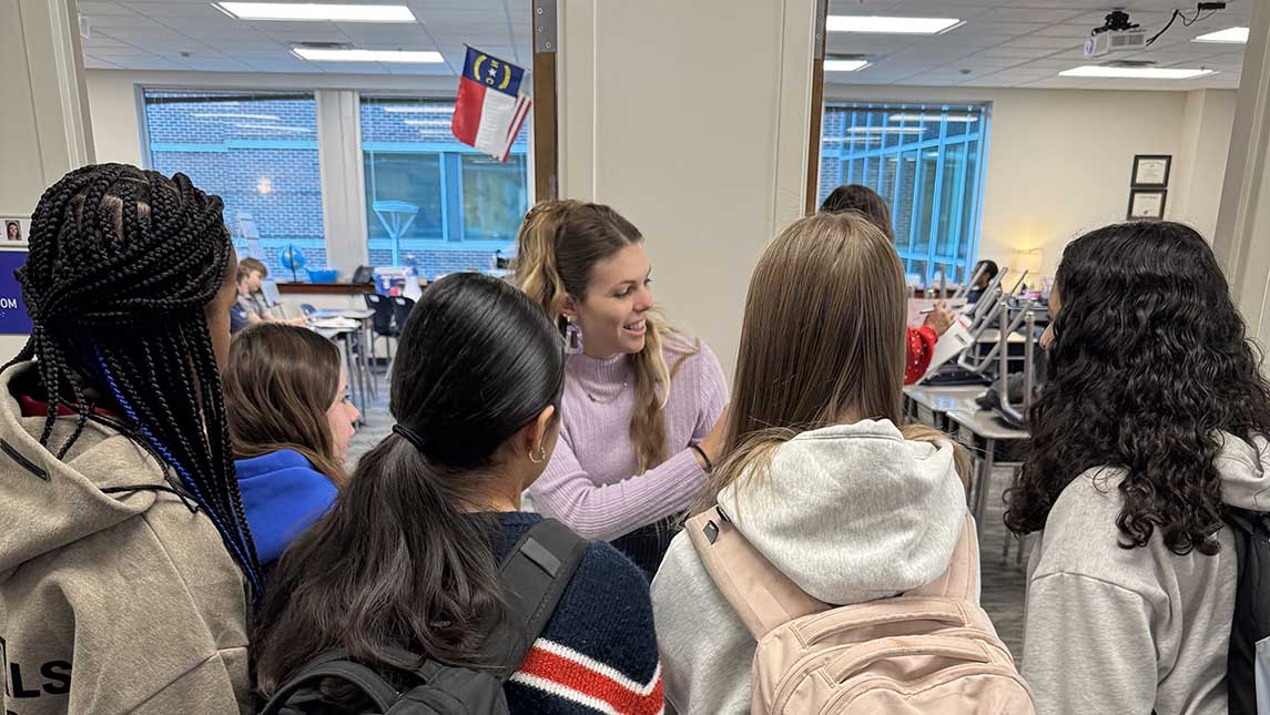 Mary Judge with her students in a classroom