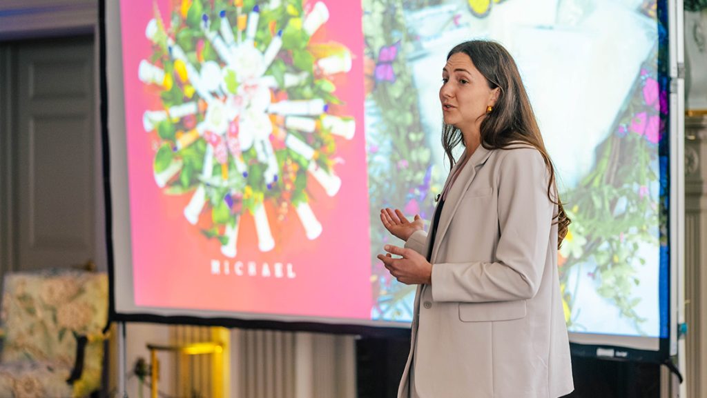 UNCG nutrition student Victoria Fonville gives a presentation.