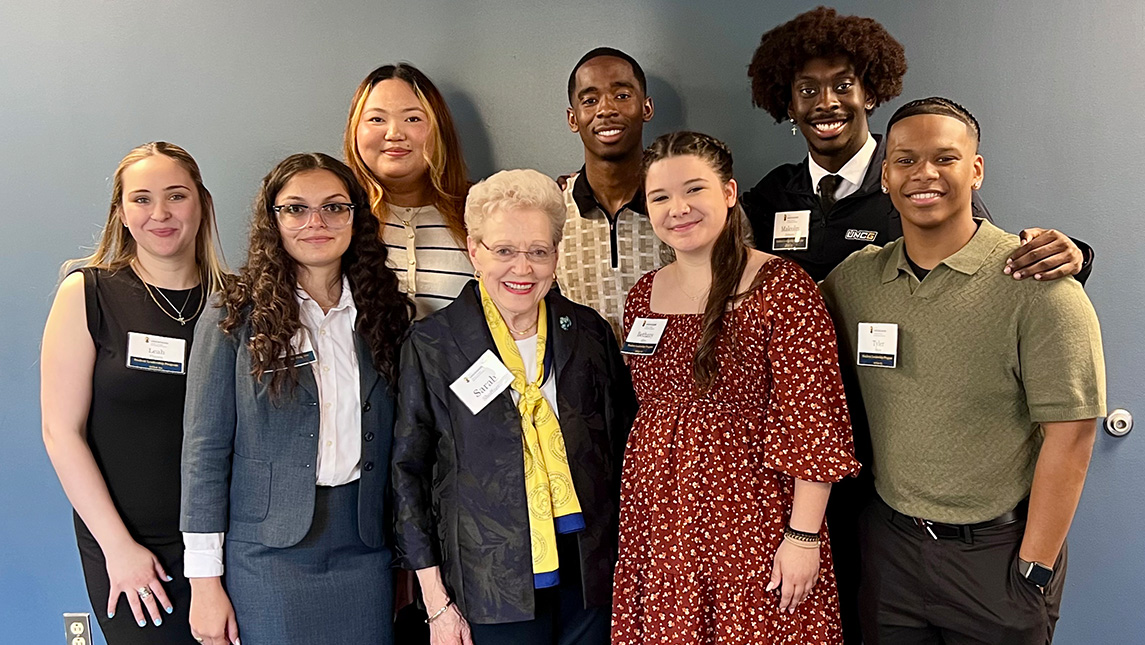 Dr. Sarah Shoffner with a group of UNCG students.