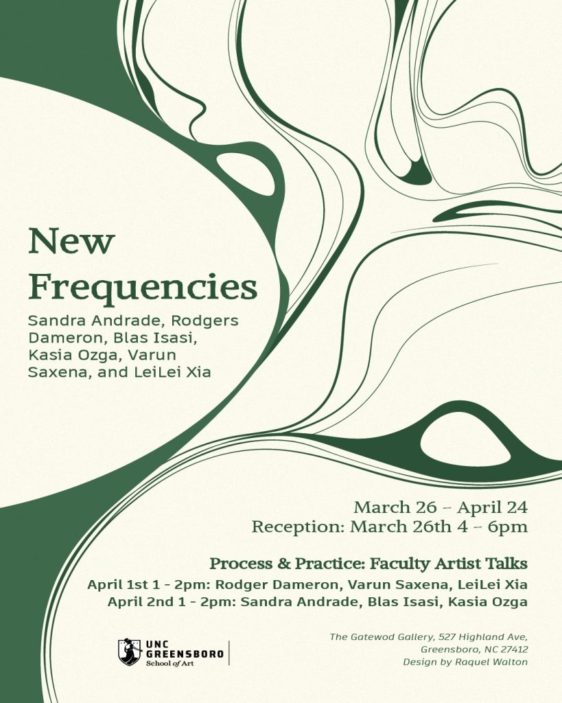 Poster for art exhibition "New Frequencies" at Greensboro's Gatewood Gallery.