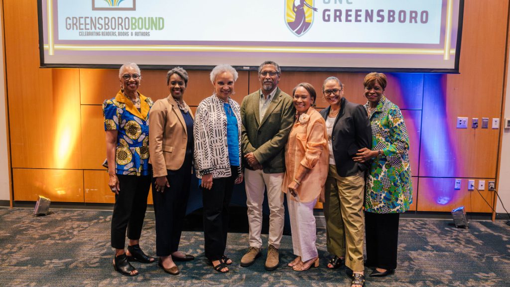 Author Percival Everett with UNCG trustees and guests.