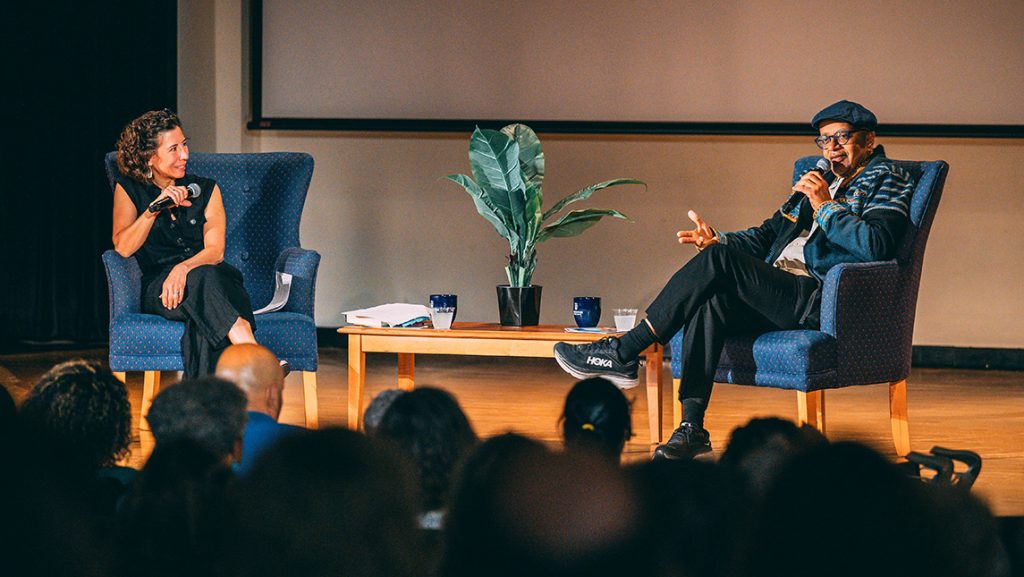 Author James McBride speaks onstage at UNCG Auditorium.