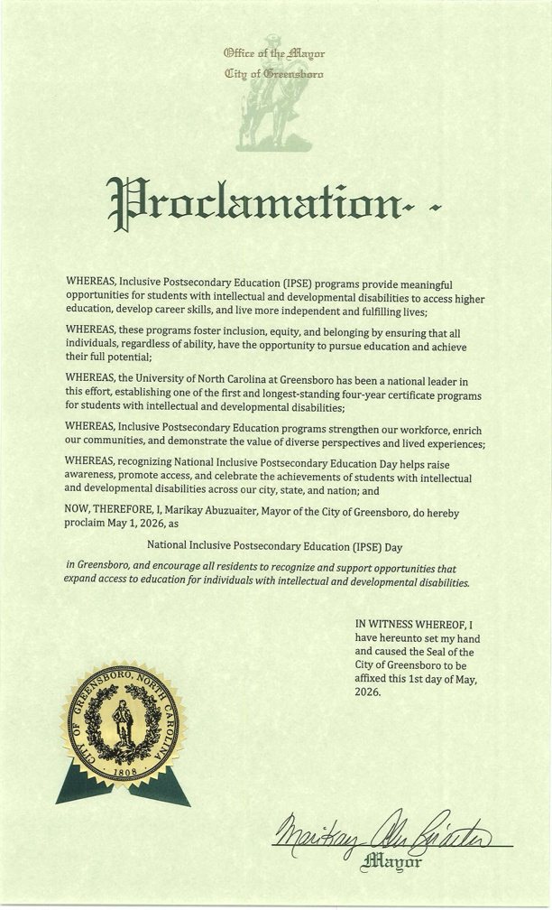 Greensboro proclamation recognizing IPSE Day on May 1