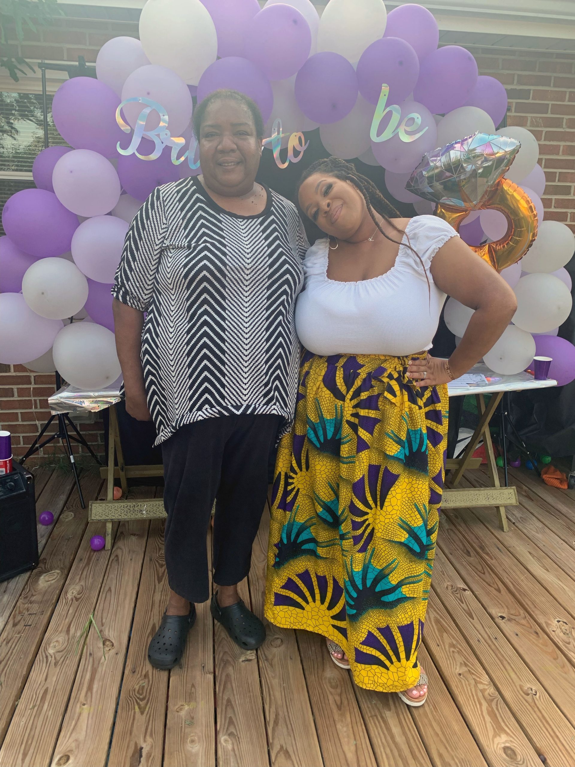 Naima Blakely (right) with her aunt, Mildred Jordan Ricks (left), at a bridal shower.