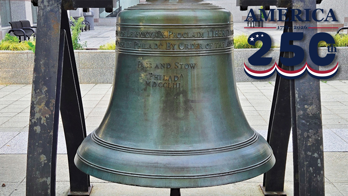 A large, historic bell.