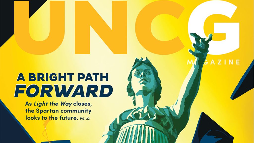 Artistic depiction of the UNCG Minerva statue.