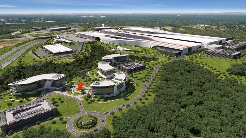 Aerial rendering of JetZero Factory One at Piedmont Triad International Airport in Greensboro, North Carolina,