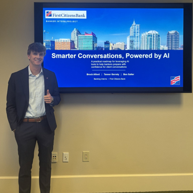 UNCG student in a banking internship