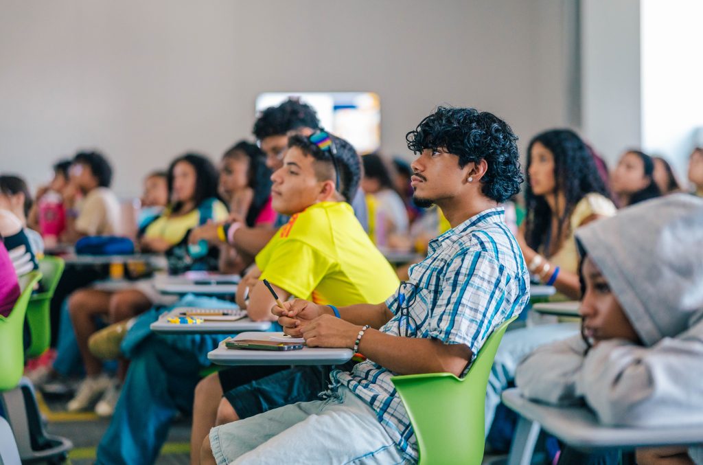 Students in class focus on lecture.
