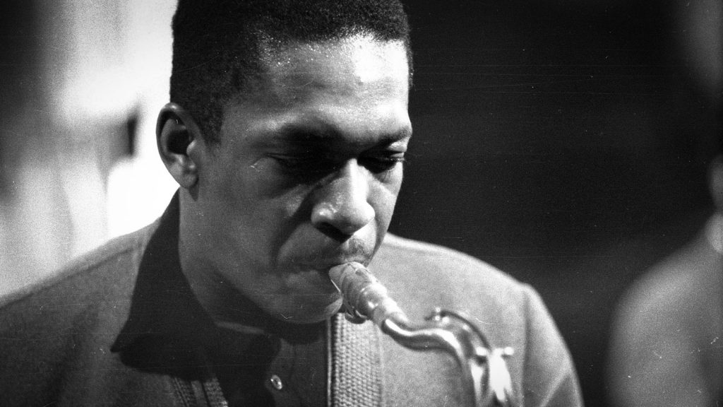 black and white picture of John Coltrane
