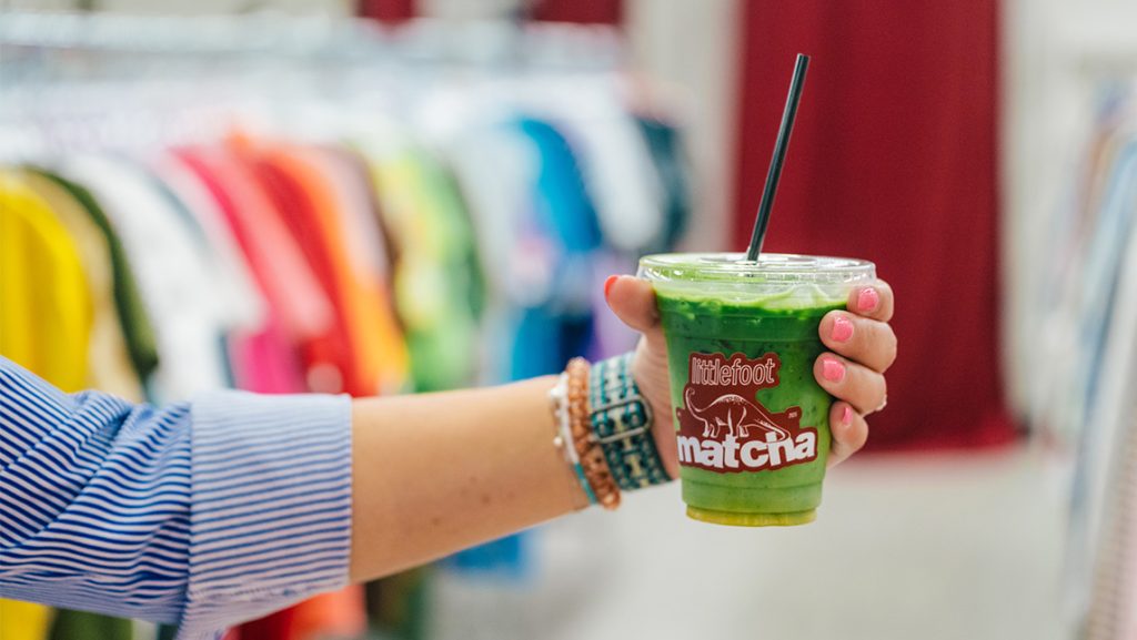 Close-up on a cup of matcha.